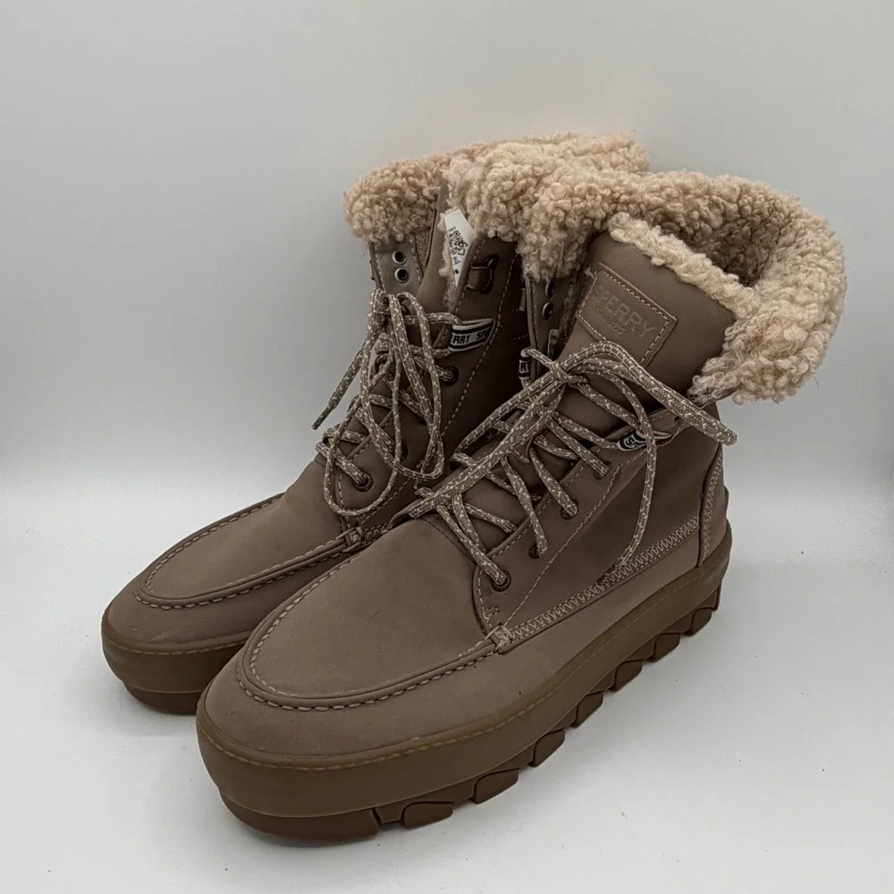 Sperry Top Sider Women's Waterproof Insulated Boots Tan‎ Fleece Lined Lace Up